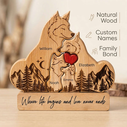 Personalized Wolf Family Wooden Plaque with Family Names