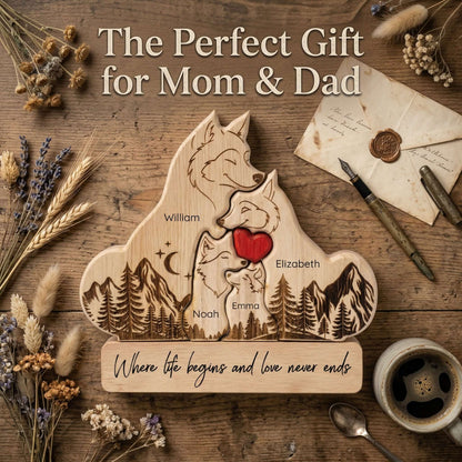 Personalized Wolf Family Wooden Plaque with Family Names