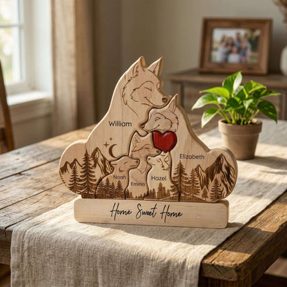 Personalized Wolf Family Wooden Plaque with Family Names