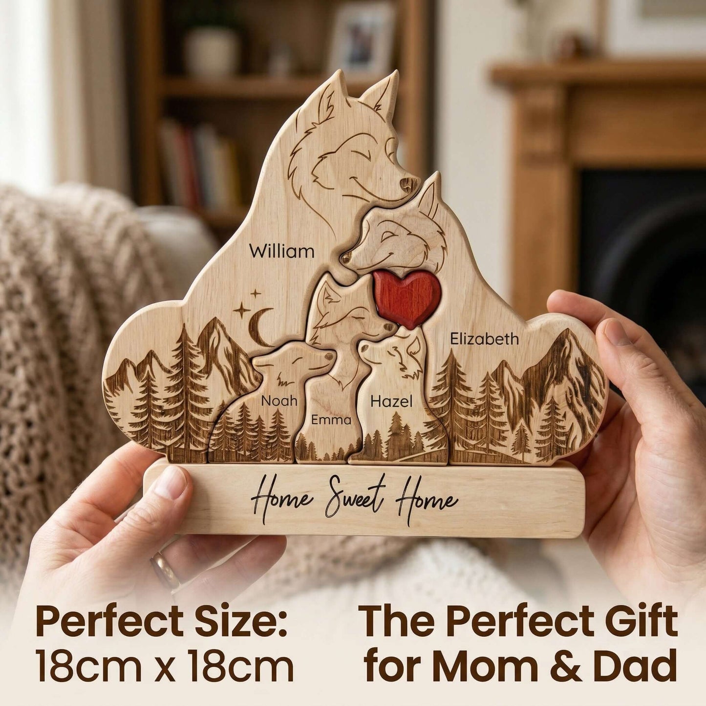 Personalized Wolf Family Wooden Plaque with Family Names