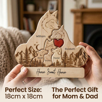 Personalized Wolf Family Wooden Plaque with Family Names