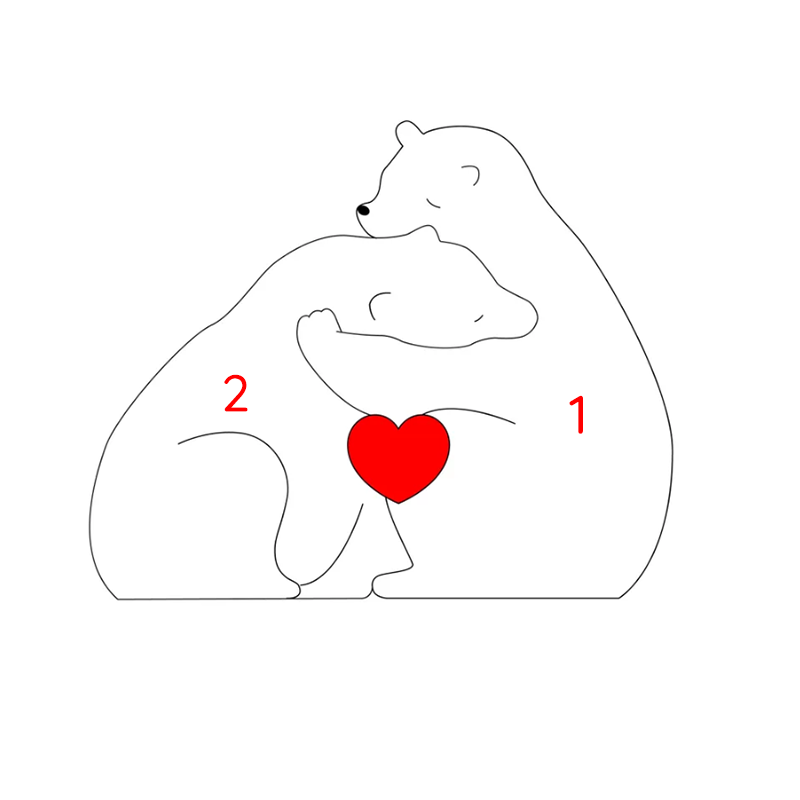 Custom Wooden Bear Family Keepsake with Engraved Names