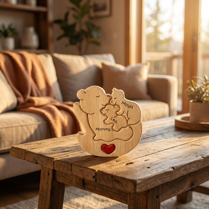 Personalized Wooden Bear Family Keepsake Ornament