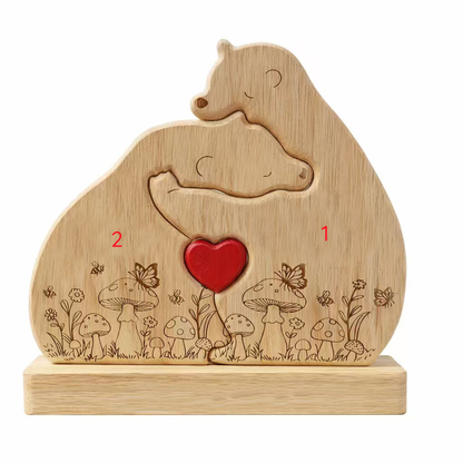 Personalized Wooden Bear Family Keepsake with Custom Names