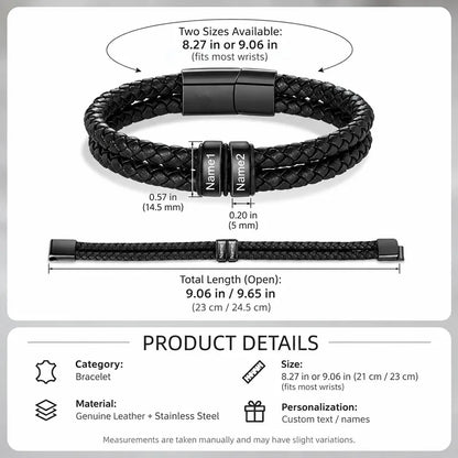 Personalized Men's Double-Strand Leather Name Bracelet