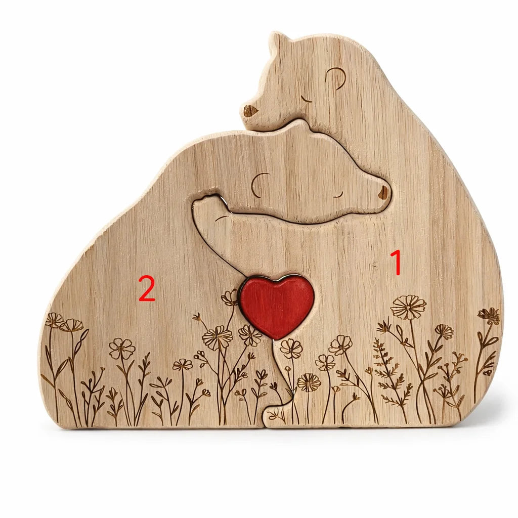 Personalized Bear Family Keepsake – Floral Heart Design