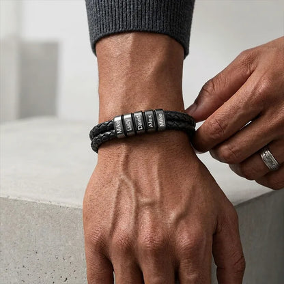 Personalized Men's Double-Strand Leather Name Bracelet