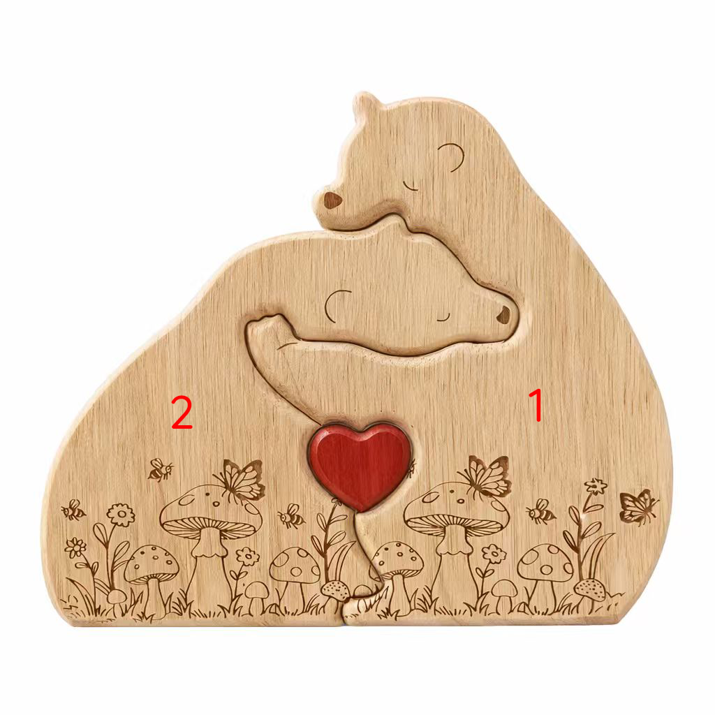 Personalized Wooden Bear Family Keepsake with Custom Names