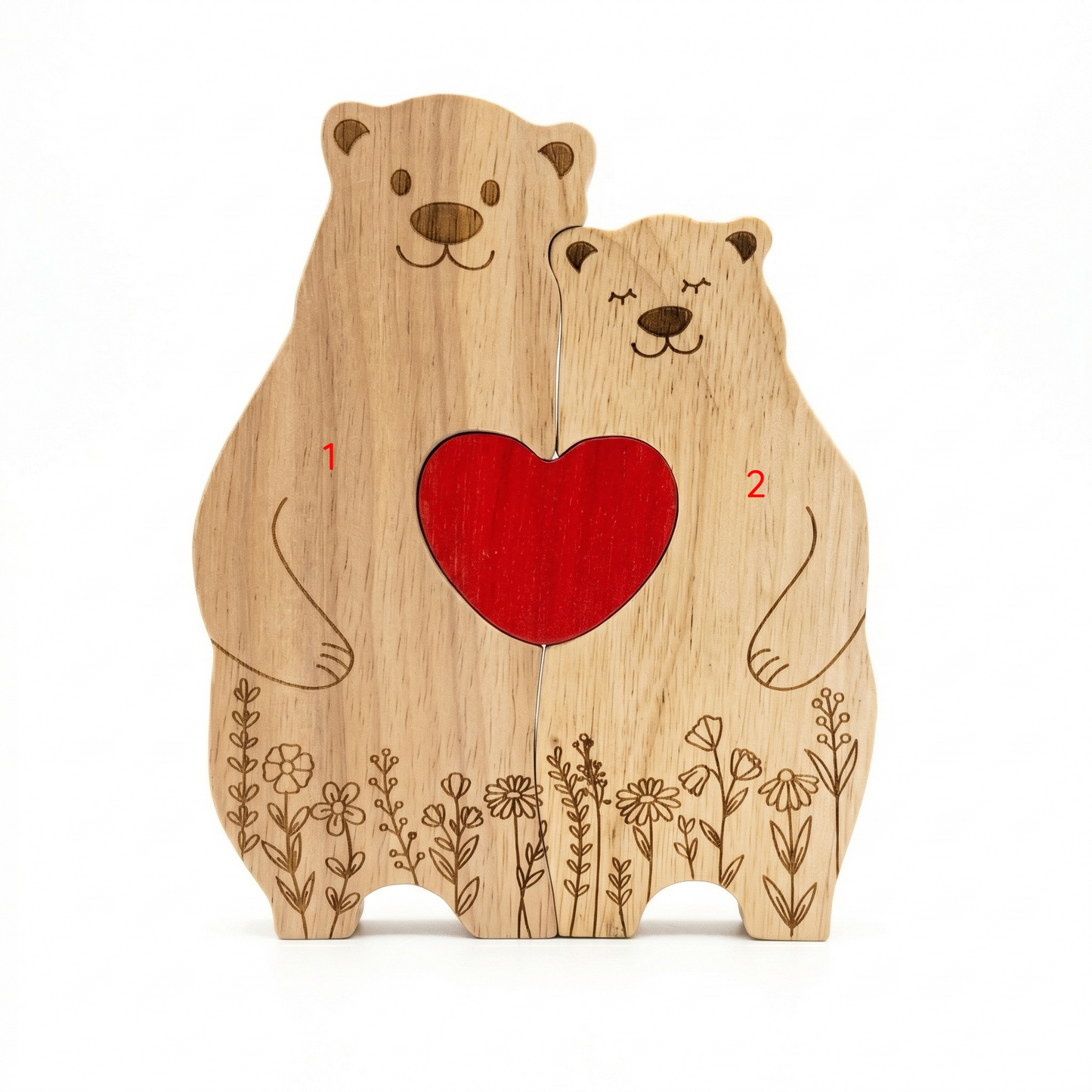 Custom Oak Bear Family Keepsake with Engraved Names