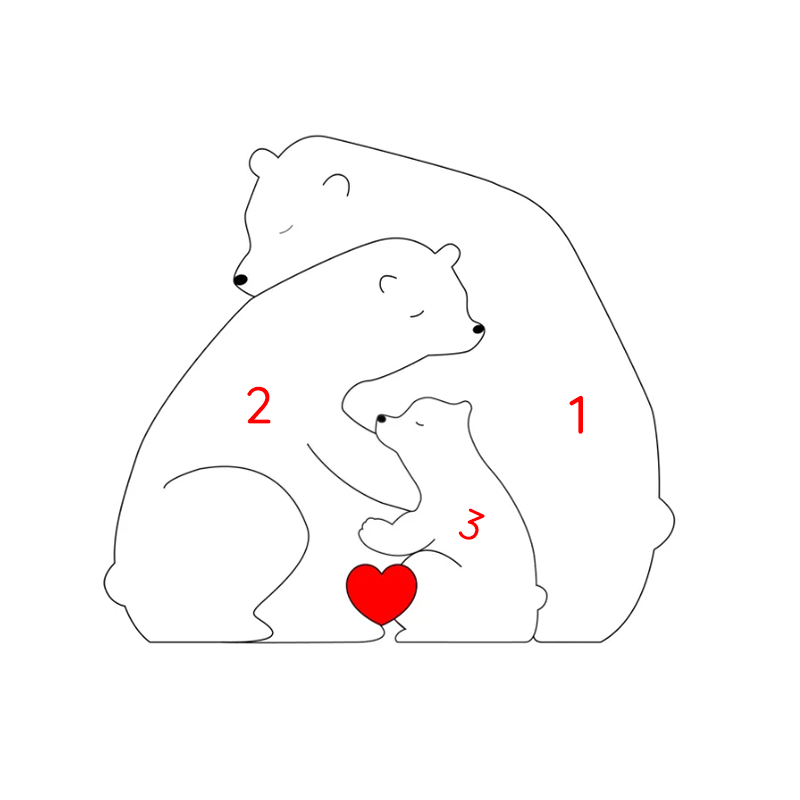 Custom Wooden Bear Family Keepsake with Engraved Names