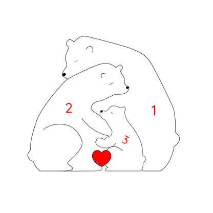 Custom Wooden Bear Family Keepsake with Engraved Names