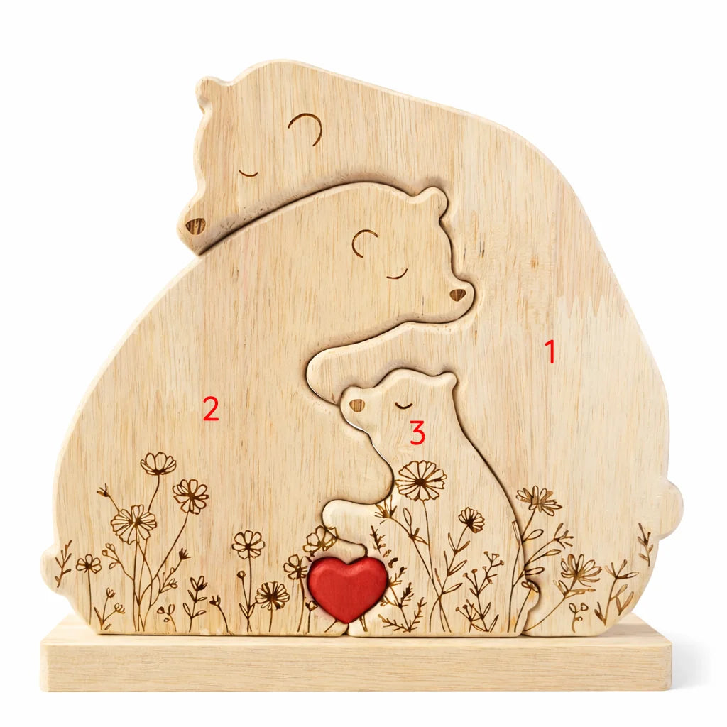 Personalized Bear Family Keepsake – Floral Heart Design