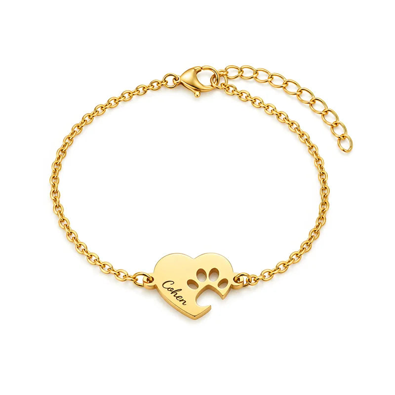 Personalized Paw Print Heart Bracelet