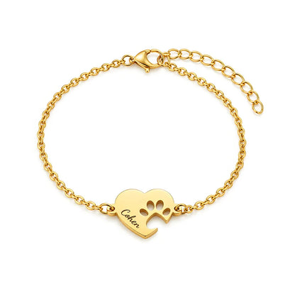 Personalized Paw Print Heart Bracelet