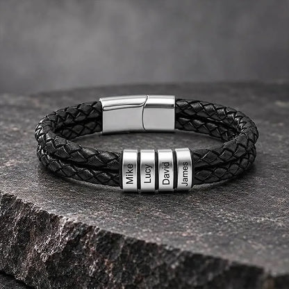 Personalized Men's Double-Strand Leather Name Bracelet
