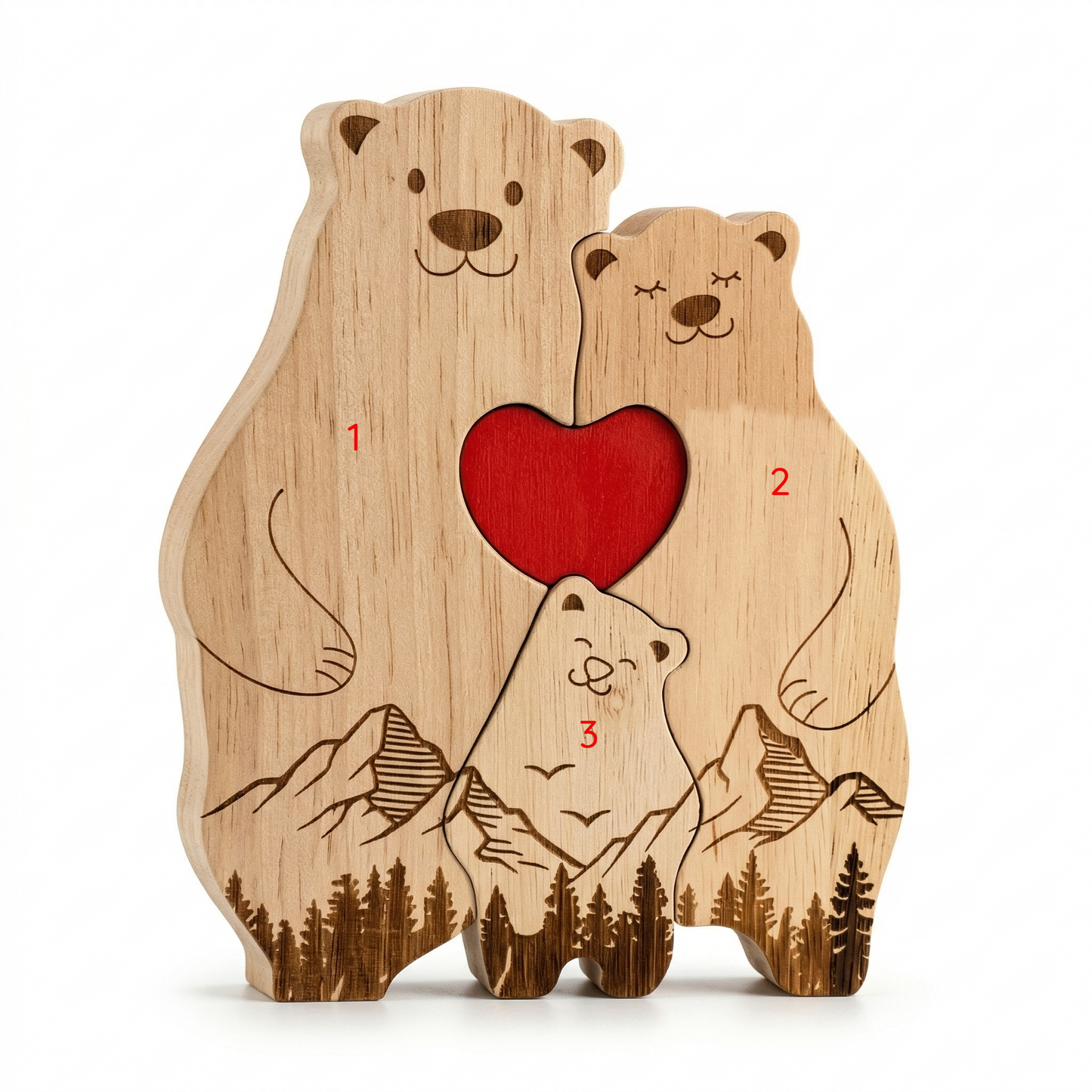 Personalized Wooden Bear Family Keepsake Ornament