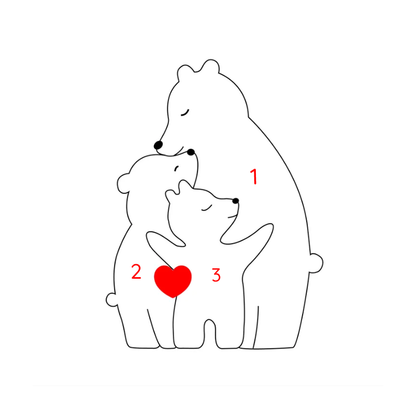 Custom Wooden Bear Family Keepsake with Engraved Names