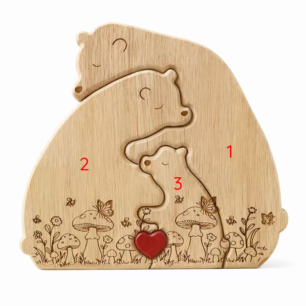 Personalized Wooden Bear Family Keepsake with Custom Names