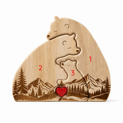 Personalized Bear Family Puzzle – Mountain & Heart Design