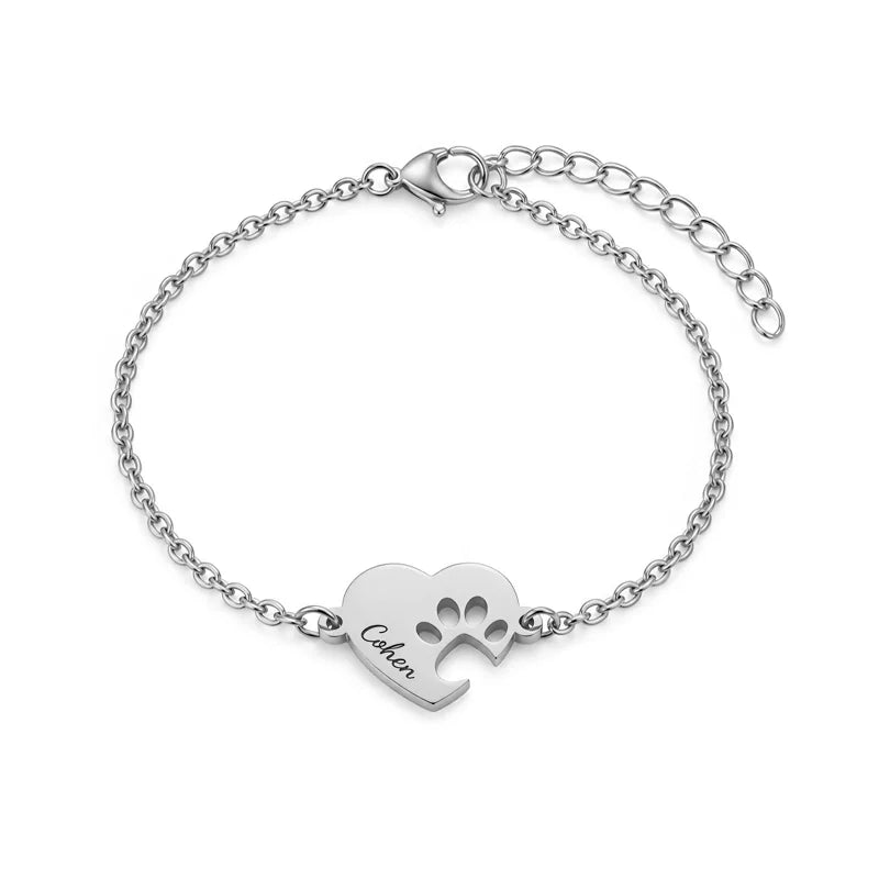Personalized Paw Print Heart Bracelet