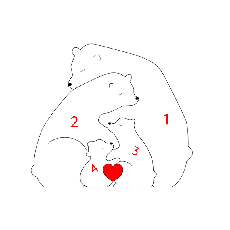 Custom Wooden Bear Family Keepsake with Engraved Names