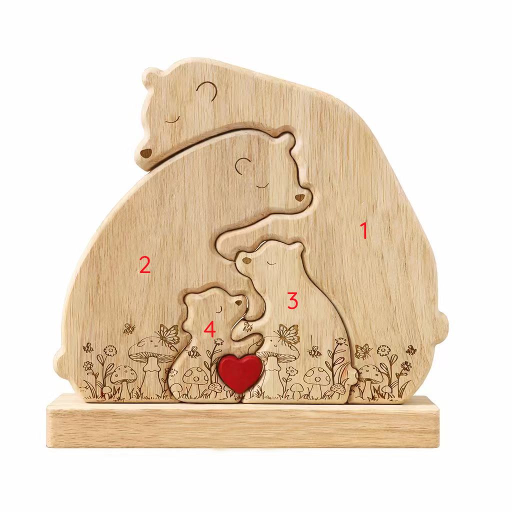 Personalized Wooden Bear Family Keepsake with Custom Names