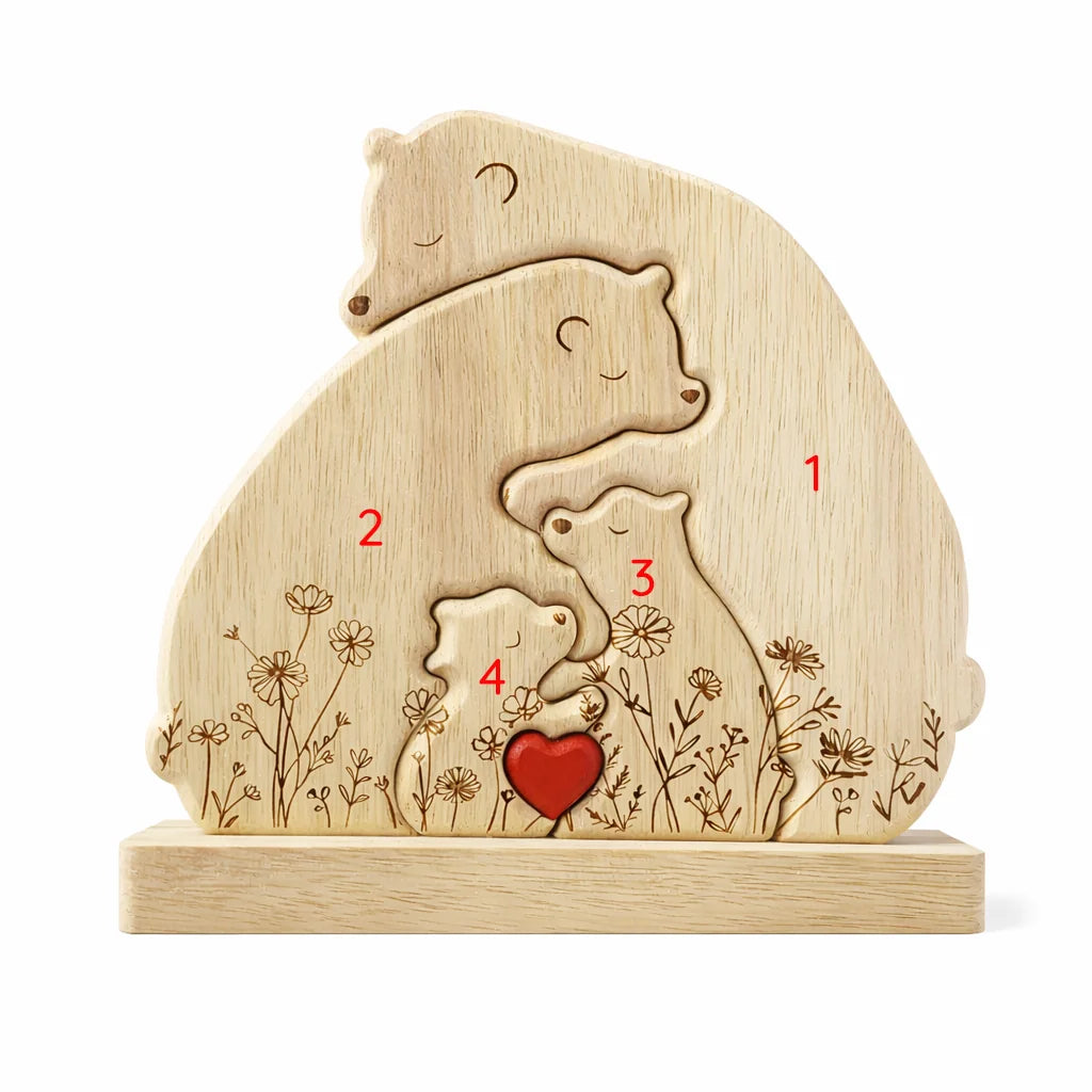 Personalized Bear Family Keepsake – Floral Heart Design