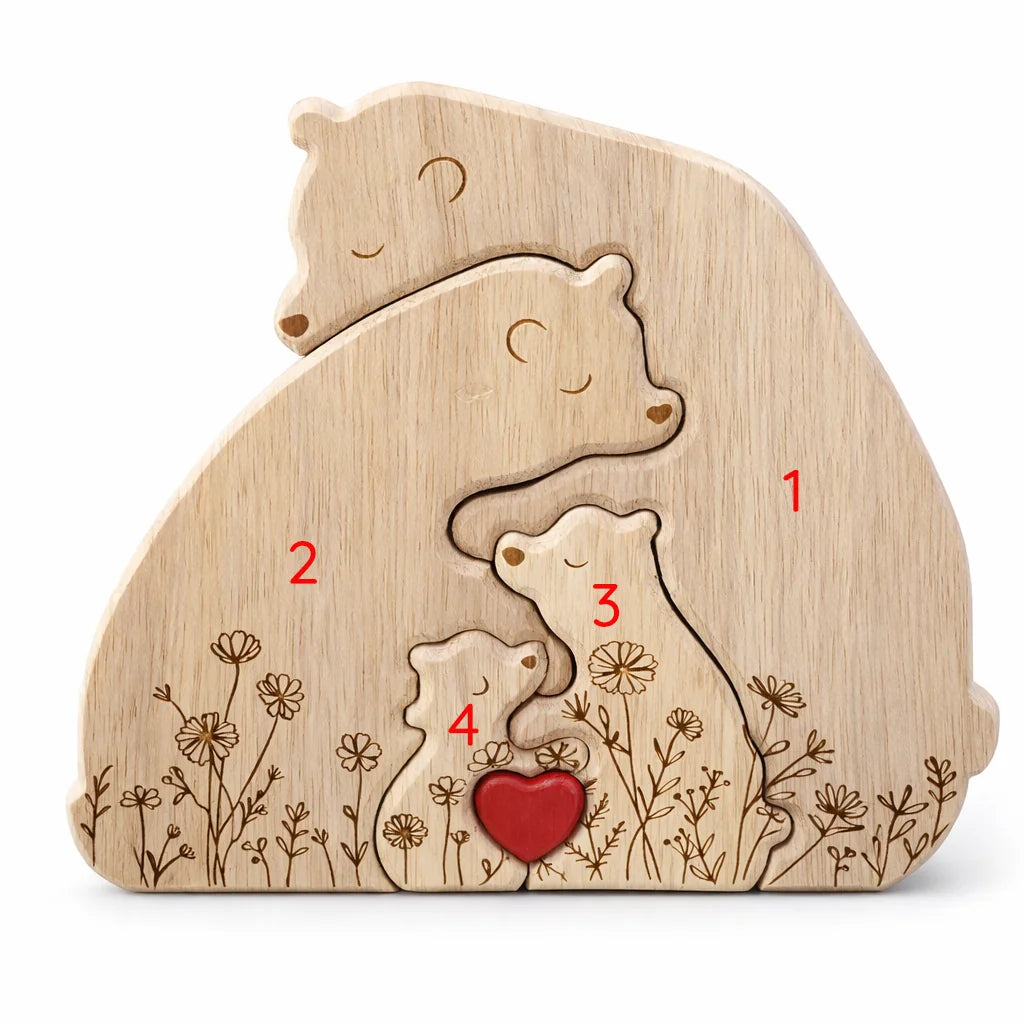 Personalized Bear Family Keepsake – Floral Heart Design