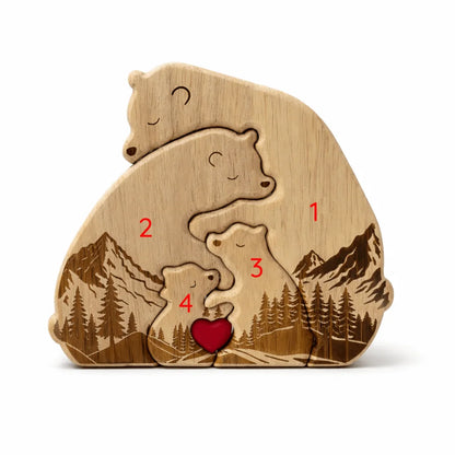 Personalized Bear Family Puzzle – Mountain & Heart Design