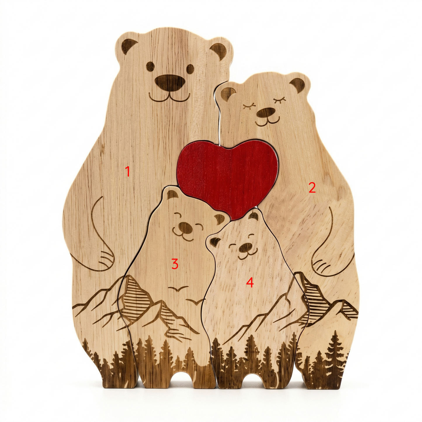 Personalized Wooden Bear Family Keepsake Ornament