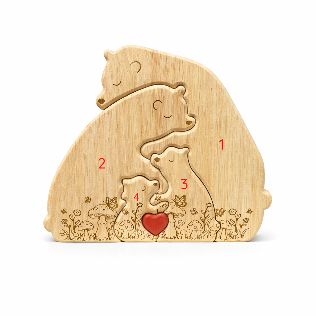 Personalized Wooden Bear Family Keepsake with Custom Names