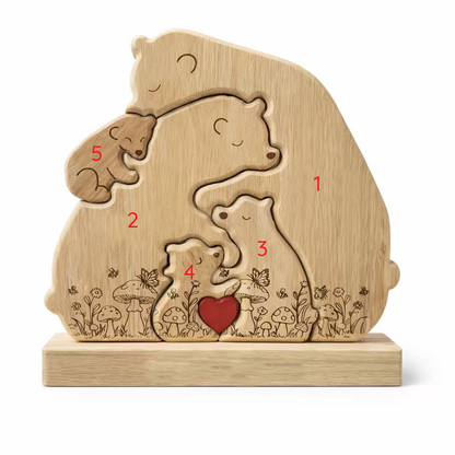 Personalized Wooden Bear Family Keepsake with Custom Names