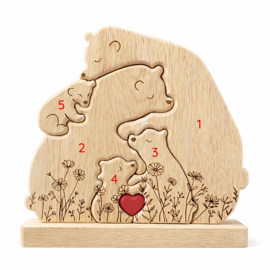 Personalized Bear Family Keepsake – Floral Heart Design