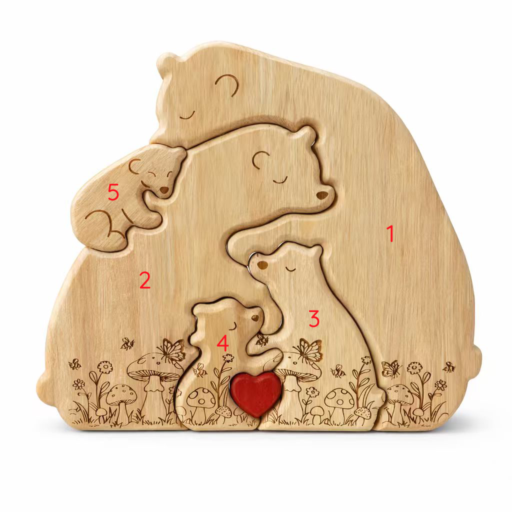 Personalized Wooden Bear Family Keepsake with Custom Names