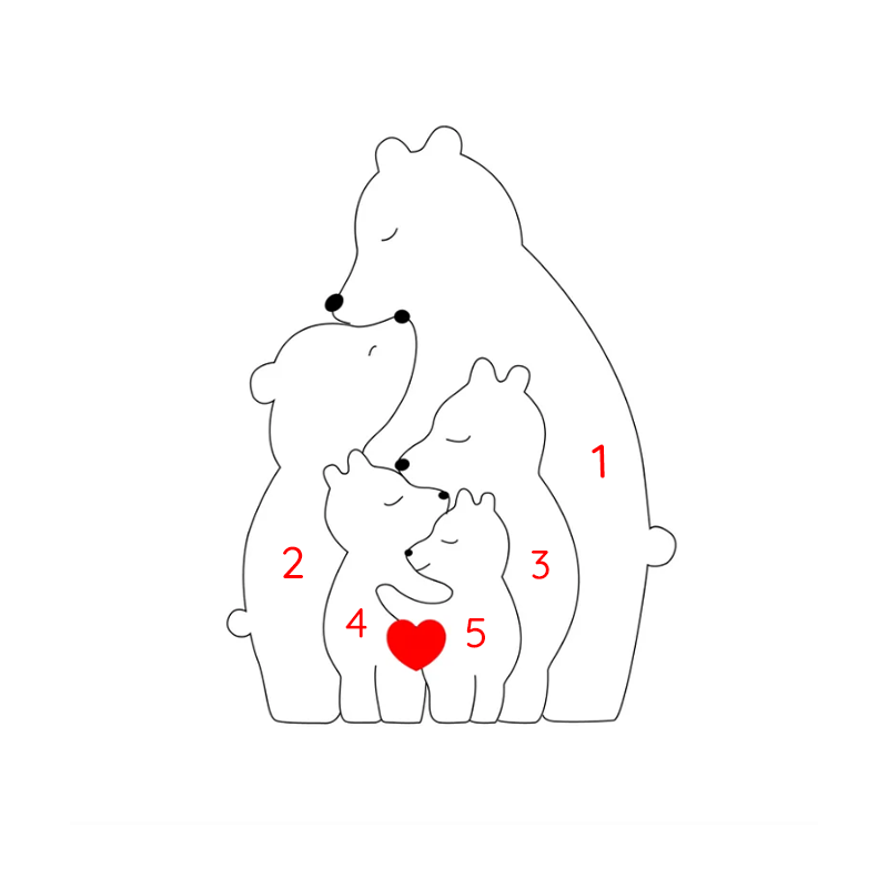 Custom Wooden Bear Family Keepsake with Engraved Names