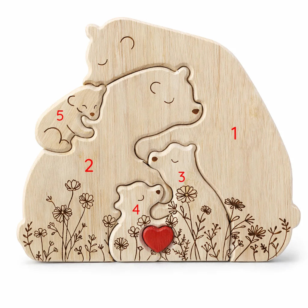 Personalized Bear Family Keepsake – Floral Heart Design