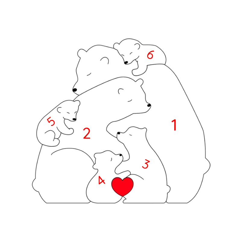 Custom Wooden Bear Family Keepsake with Engraved Names