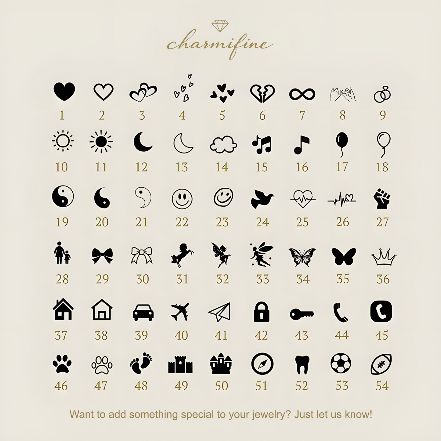 Engraving symbols collection for personalized jewelry customization by Charmifine.