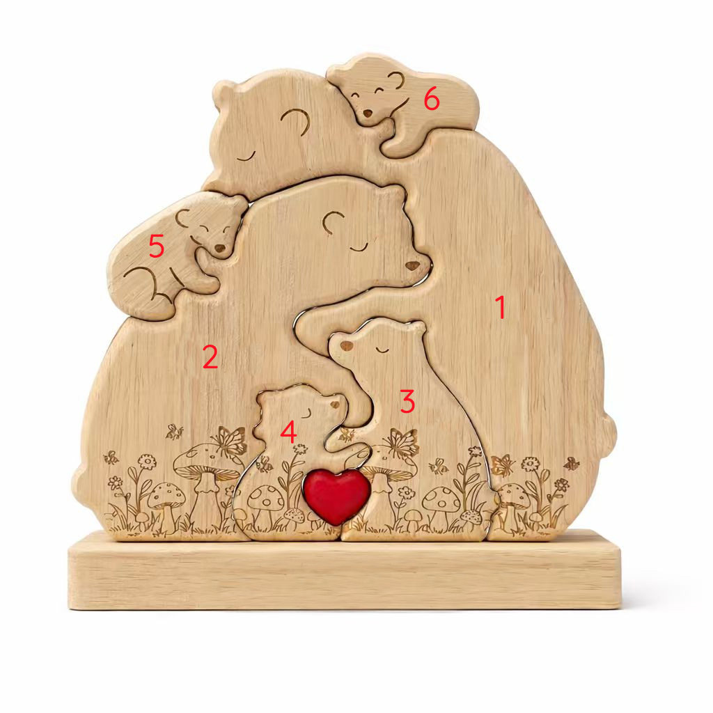 Personalized Wooden Bear Family Keepsake with Custom Names