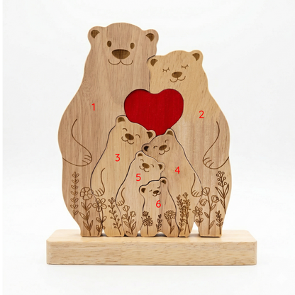 Custom Oak Bear Family Keepsake with Engraved Names
