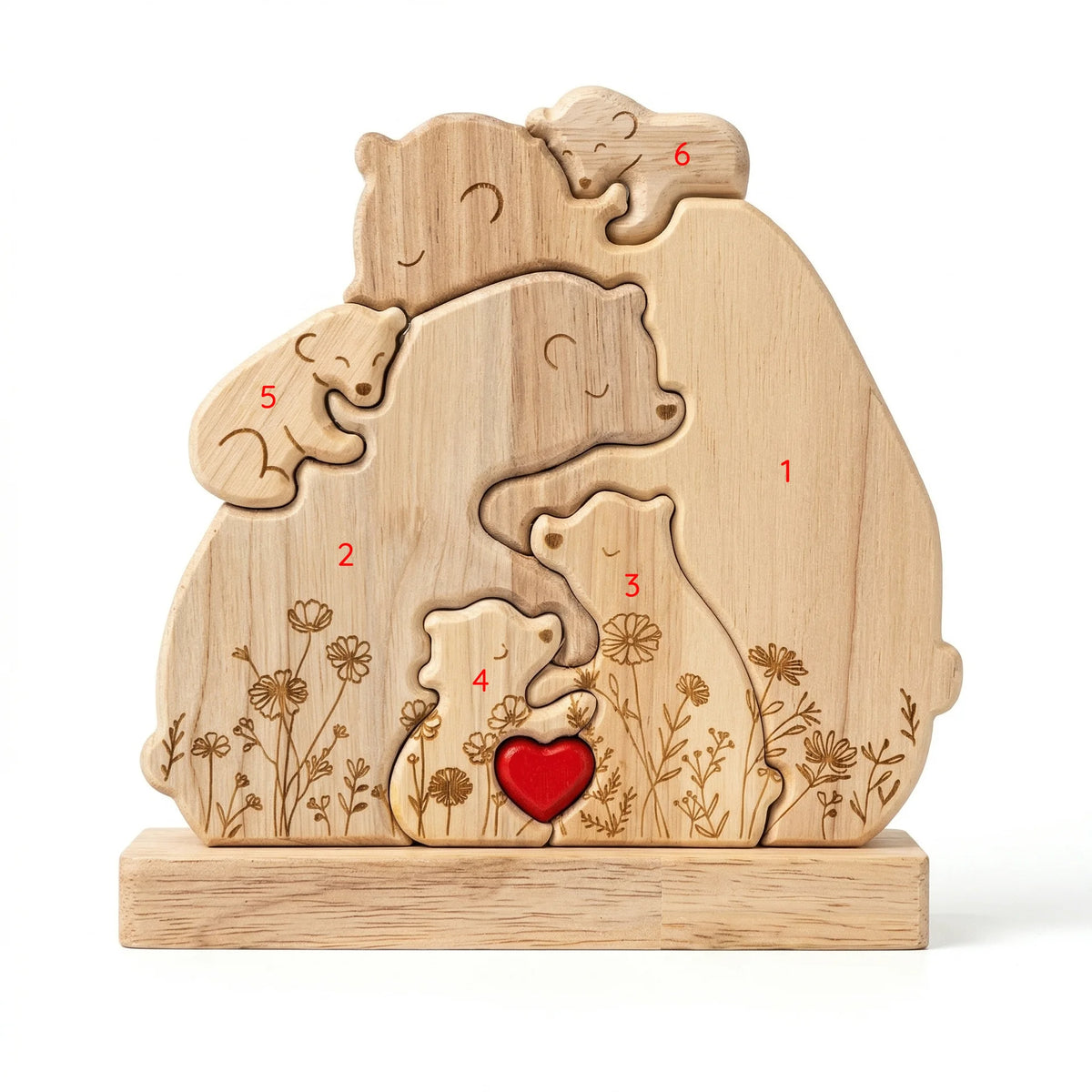 Personalized Bear Family Keepsake – Floral Heart Design