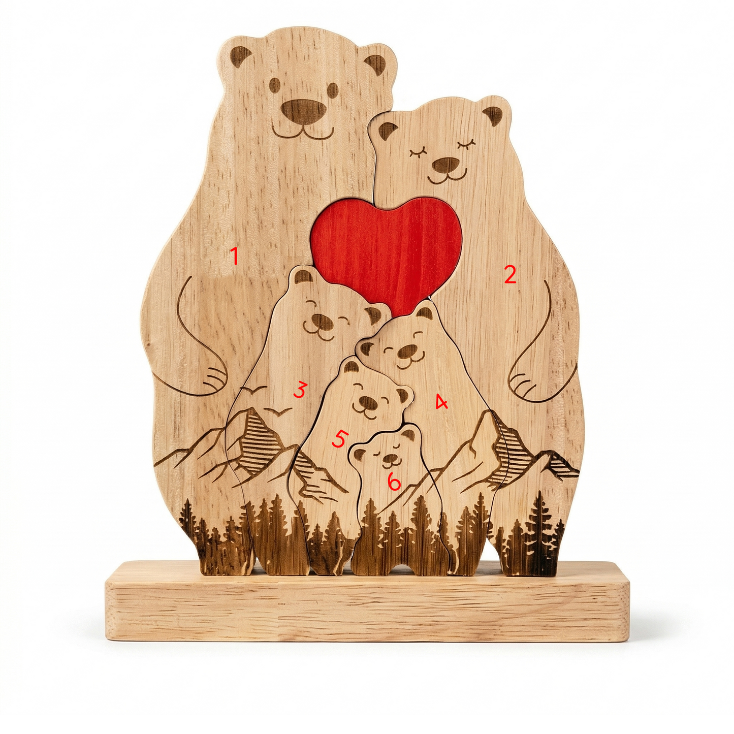 Personalized Wooden Bear Family Keepsake Ornament