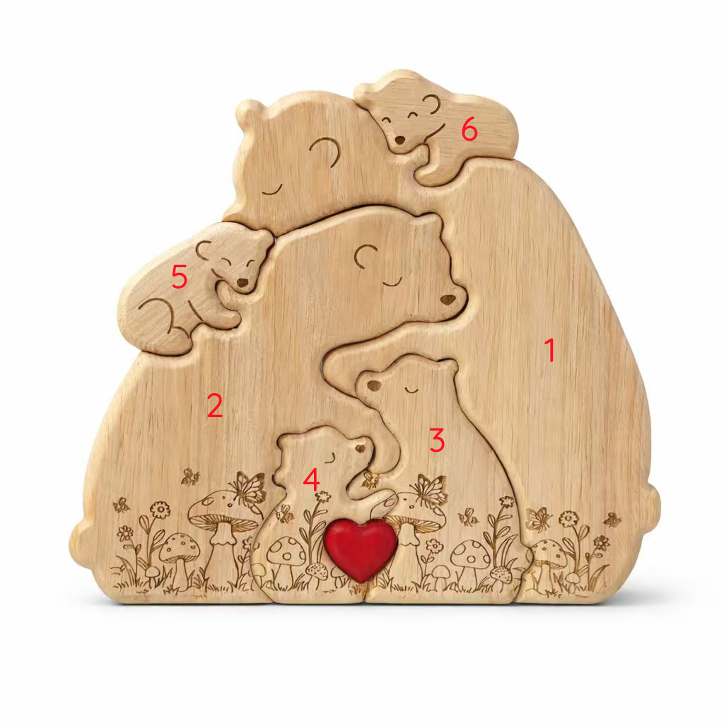 Personalized Wooden Bear Family Keepsake with Custom Names