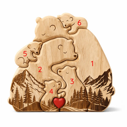 Personalized Bear Family Puzzle – Mountain & Heart Design