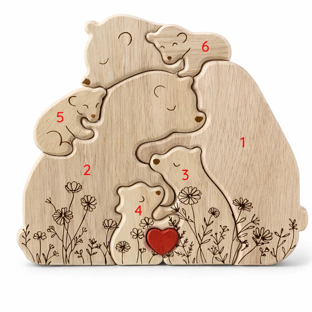 Personalized Bear Family Keepsake – Floral Heart Design