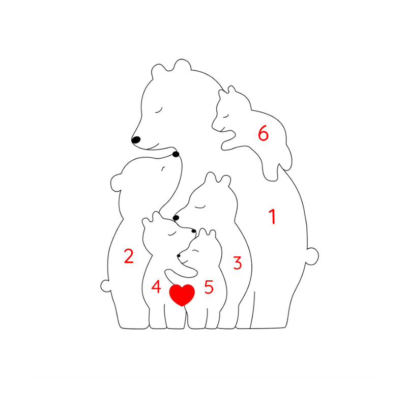 Custom Wooden Bear Family Keepsake with Engraved Names
