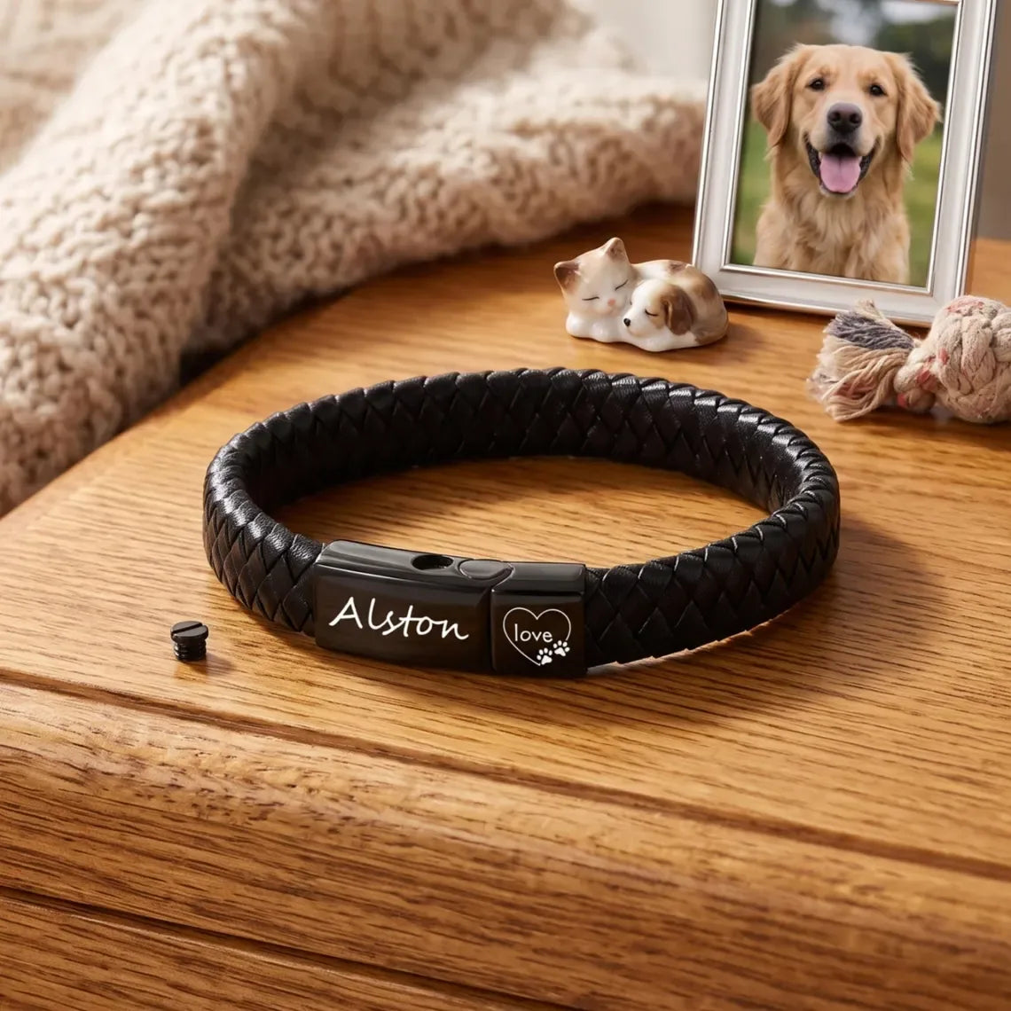 Personalized Memorial Ashes Leather Bracelet