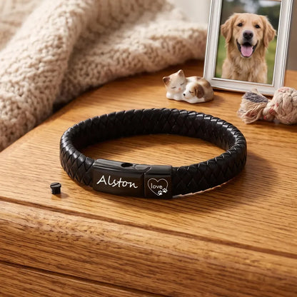 Personalized Memorial Ashes Leather Bracelet