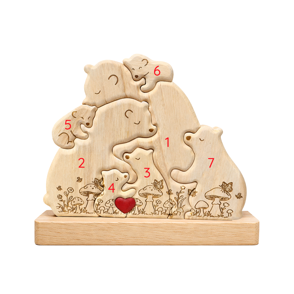 Personalized Wooden Bear Family Keepsake with Custom Names