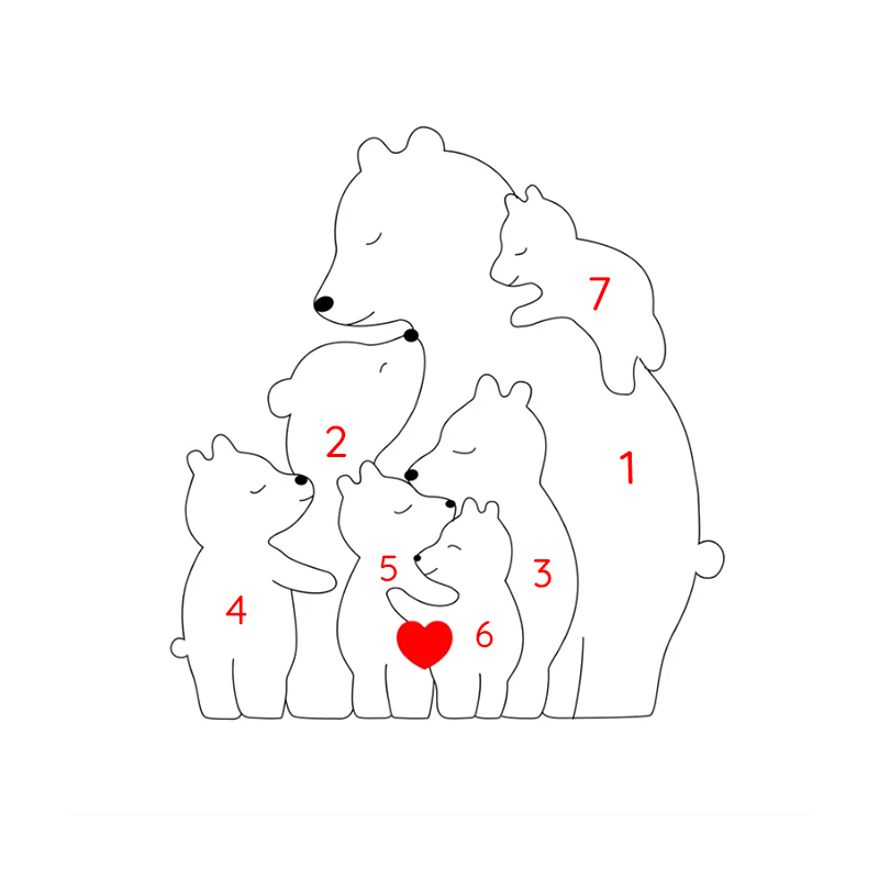 Custom Wooden Bear Family Keepsake with Engraved Names